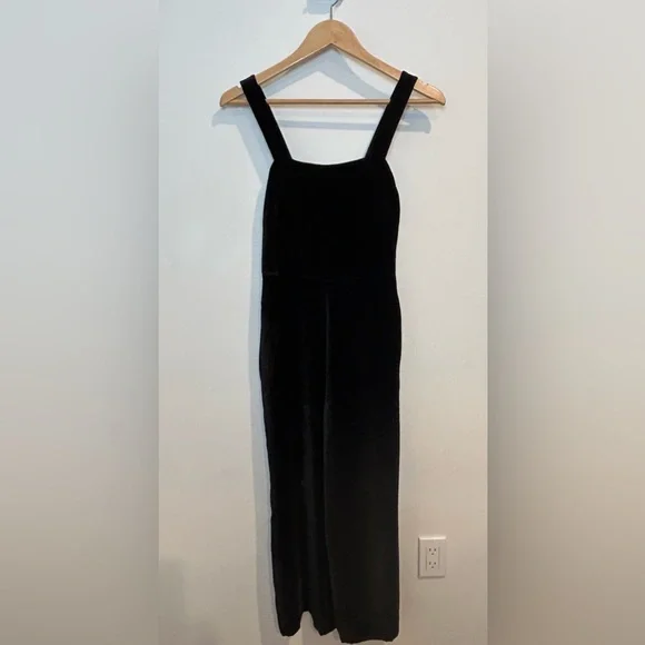 MADEWELL Crushed Velvet Black Jumpsuit, Size 00 - Picture 4 of 13